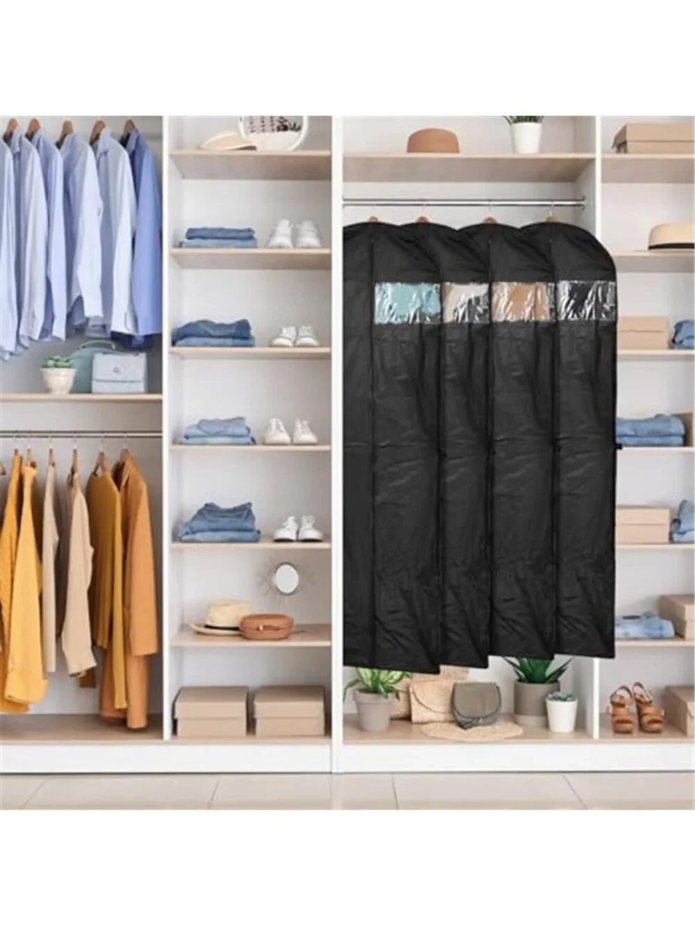 Black PEVA Garment Bag Dress Coat Suit Travel Storage Hanging Clothes Cover